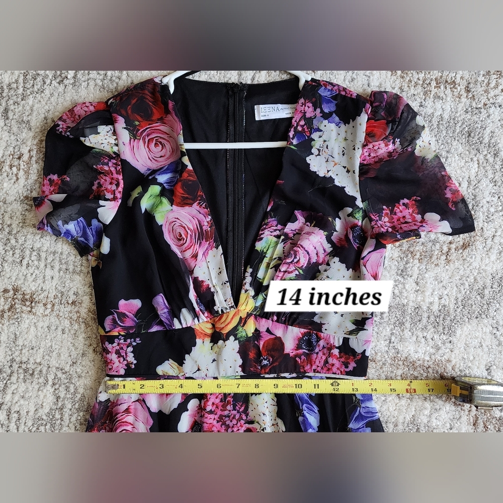 Ieena for Mac DuggalBlack Floral Print Mesh Short Sleeve Gown, Sizee 6 Worn Once - Picture 11 of 15